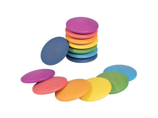 TickiT Rainbow Wooden Discs - Set of 14 - Loose Parts Wooden Toy for Babies and Toddlers 10m+ - Inspire Curiosity and Open-Ended Play