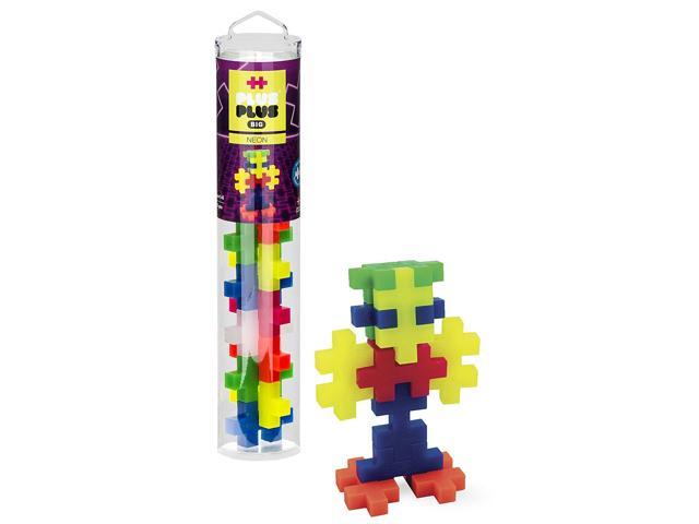 Plus-Plus Big - Open Play Tube - 15 Piece Neon Color Mix - Construction Building STEM - Interlocking Large Puzzle Blocks for Toddlers and Preschool