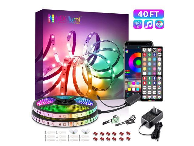 40Ft LED Strip Lights Phone App Control with IR Remote Built-in Mic Music Sync LED Lights for Bedroom Dorm Room Home Decoration (40Ft APP+