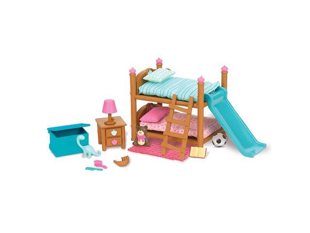 Lil Woodzeez Bunk Beds Playset - Miniature Bedroom Furniture and Accessories - 18pc Toy Set with Bed Toys Book and More - Gifts for Kids Age 3+