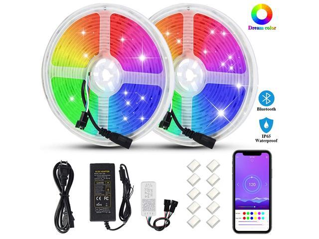 LUNSY Strip Lights Dream Color LED Strip Lights 328ft with Multicolor Chasing IP65 Waterproof RGB 300 LEDs SMD 5050 Flexible Smart Bluetooth