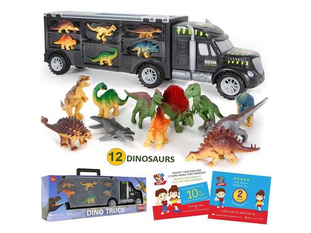 Dinosaur Truck Carrier - 12 Toy Dinosaurs Playset with a Dinosaur Car World - Dinosaur Toys Set for Toddler with More Dinosaur - Monster Trucks for