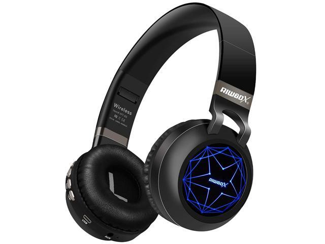Riwbox WT-8S Bluetooth Headphones LED Light Up Wireless Headphones Over Ear Hi-Fi Stereo Foldable Wireless/Wired Headsets with Mic and TF-Card