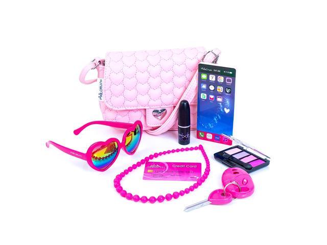 PixieCrush Pretend Play Purse & Makeup for Girls - Fun Little Girl Cosmetics Toys Set with Pretend Makeup Eyeshadow Cell Phone Kids Lipstick