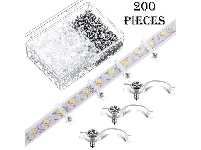 Led Strip Lights Clips Light Mounting Clips One Side Led Light Clips with Screws for 10 mm Wide Waterproof LED Strip Lights (200 Pack Transparent)