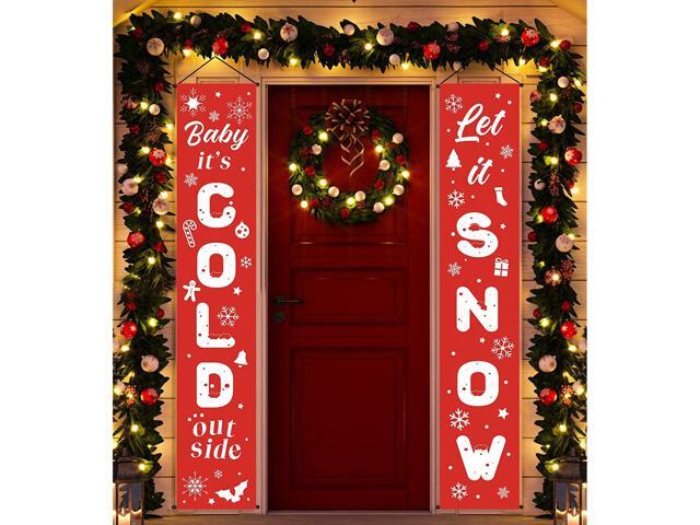 Snowflake Christmas Banner Sign Hanging Decorations - Winter Wonderland Holiday Xmas Indoor Outdoor Party Decor Supplies
