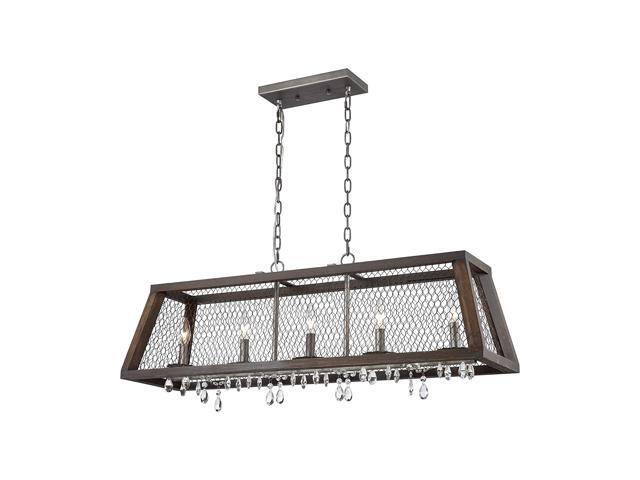 Elk Lighting D3998 Island Light Aged Wood Weathered Zinc Clear Crystal