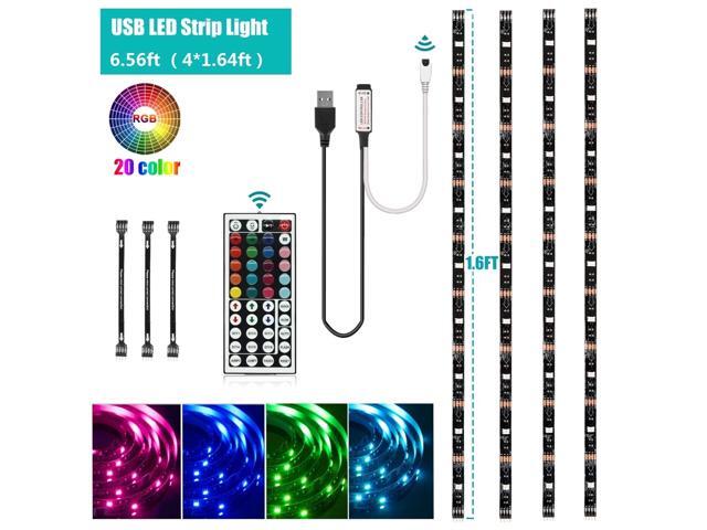 USB LED Strip Light Kit Topled Light 4 Pre-Cut Strips & 3 Wire Mounting Clips & 44 Key Mini Remote Control Multicolor RGB Home Accent LED Tape