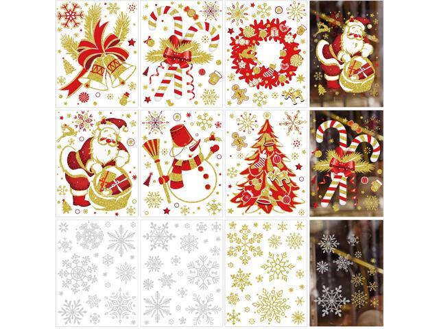 Boao Christmas Snowflake Window Clings Santa Claus Snowman Xmas Tree Garland Christmas Window Decoration Stickers Xmas Winter Christmas Window