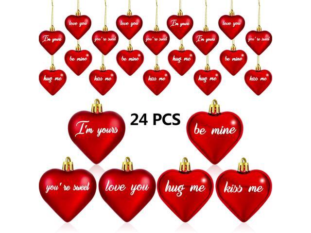 WILLBOND 24 Pieces Valentines Day Heart Ornaments Heart Shaped Baubles Heart Ornaments with Letters for Valentine Party Decoration Supplies (Red)