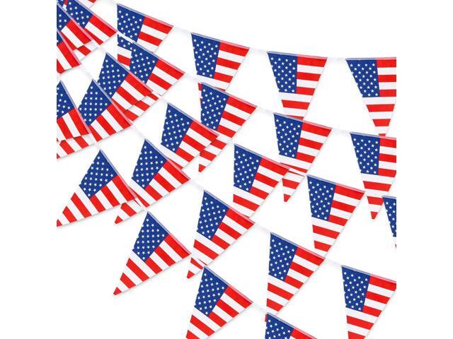 Whaline 30pcs Large USA Patriotic Bunting Banner American July 4th Triangle Flag Garlands Star-Spangled Pennant String Banner for Independent Day