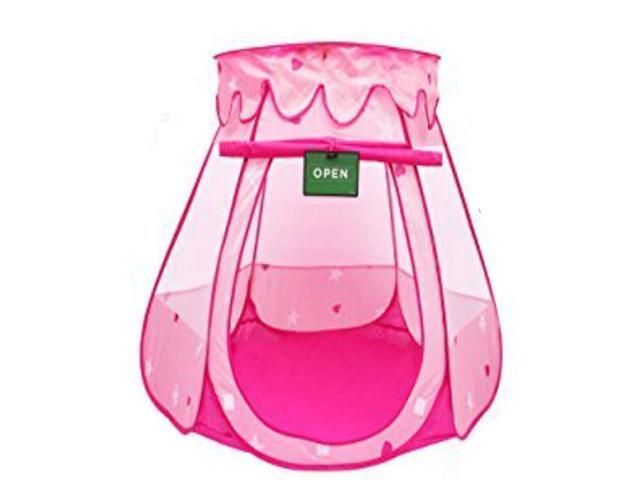 Pink Princess POP UP Tent with Carry Case Girls Pink Playhouse with Mesh Siding Stars and Red Hearts for Indoor/Outdoor Kids Playtime Activities