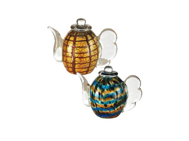 Dale Tiffany AS13117 2-Piece Inferno Hand Blown Art Glass Tea Pot Sculpture Amber