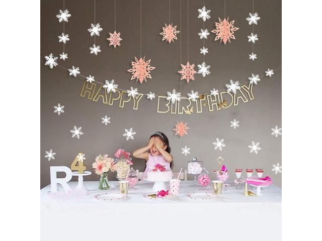 Snowflake Garland Kit 24pcs 3D Christmas Snowflake Garland Flags & 6pcs Large 3D Hanging Paper Snowflake Decorations & 12pcs Snowflake Sticker for