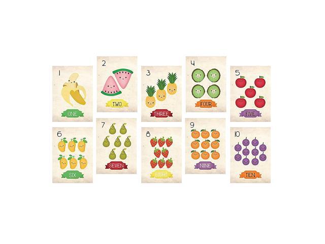 Nursery Decor Fruits Counting Cards Number Flash Cards 1 - 10 Kids Decor Eco-Friendly Print Wall Letters And Numbers
