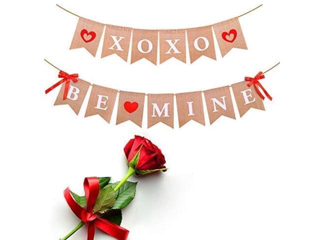 Valentines Day Burlap Banner Set Be Mine Burlap Banner XOXO Sign With Hearts Garland Valentines Day Party Supplies Decorations Engagement Party
