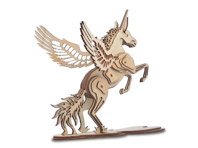 GuDoQi 3D Wooden Puzzle Unicorn Model Kits to Build DIY Assembly Toy Wood Craft Kit for Adult Kids