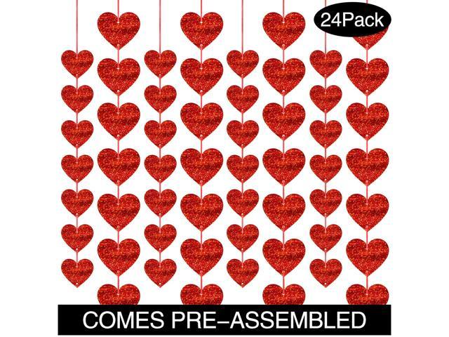 Boao 24 Pack red Heart Garlands Valentines Day Decorations 144 Pieces Red Hearts for Valentines Day Wedding Mothers Day Party Supplies No DIY