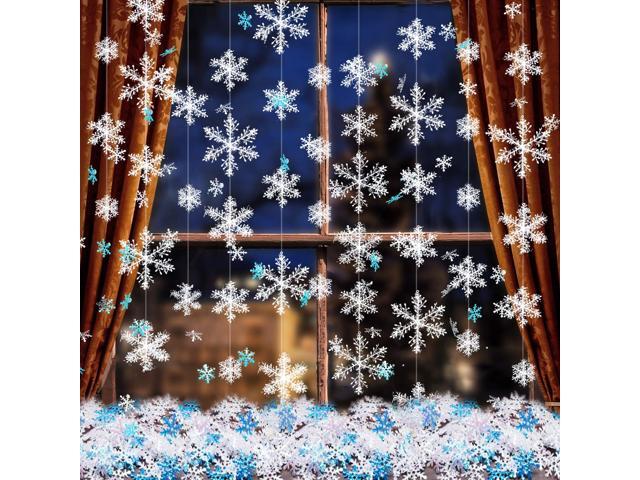 Boao 663 Pieces Christmas Snowflake Ornaments 600 Snowflakes Confetti and 63 White Christmas Hanging Snowflake Garland for Winter Wonderland Xmas