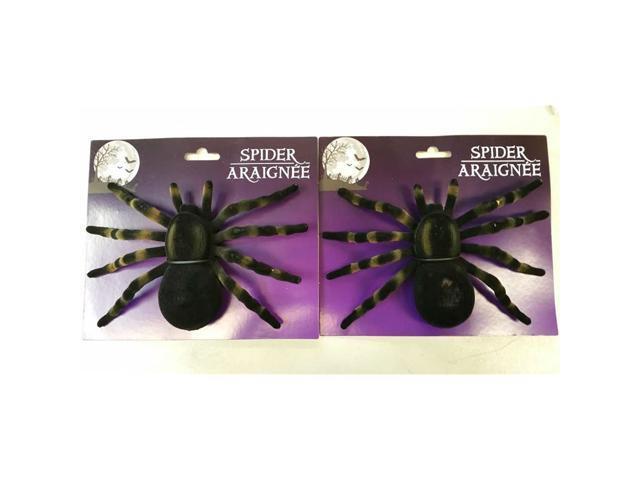 Greenbrier Scary and Non Scary Halloween Decorations 2 Giant Black Flocked Plastic Spiders