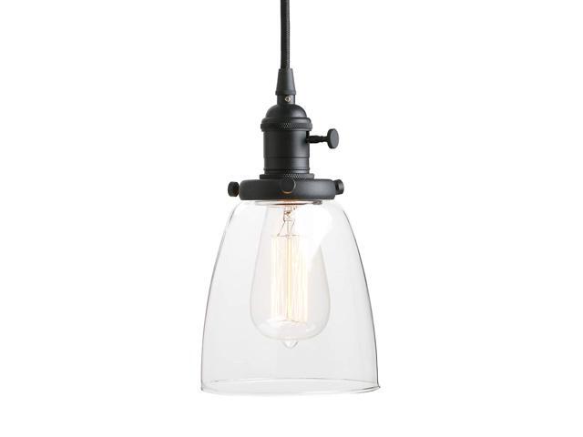 Pathson Industrial Glass Pendant Lighting Black Vintage Style Hanging Light Fixture for Living Room Dining Room