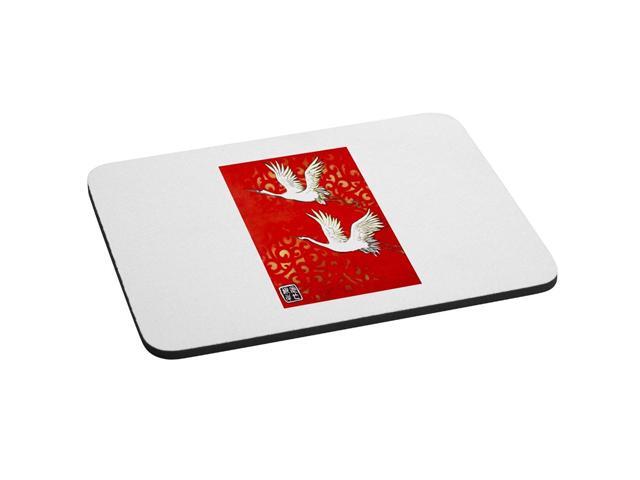 Cranes on Red Background Mural Yuya Negishi YUYART Computer Mousepad