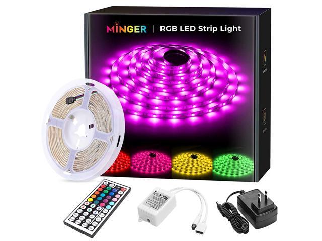 MINGER LED Strip Light Waterproof 164ft RGB SMD 5050 LED Rope Lighting Color Changing Full Kit with 44-Keys IR Remote Controller Power Supply Led
