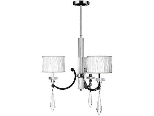 Worldwide Lighting Cutlass Collection 3 Light Arm Chrome Finish and Clear Crystal Chandelier with White Fabric Shade 25' D x 26' H Large