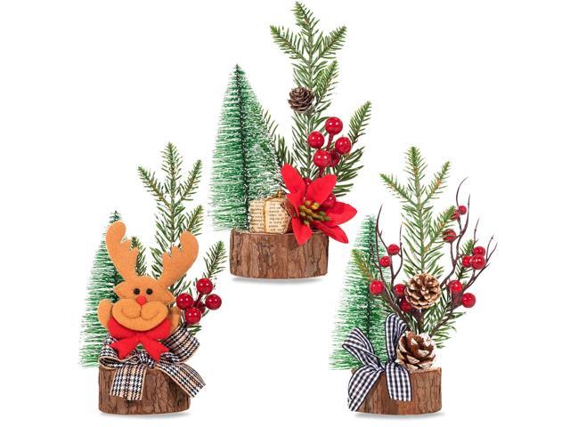 Whaline Mini Christmas Tree Tabletop Mini Pine Trees Artificial Sisal Trees with Wood Base Ornaments for Table and Desk Tops Christmas Home Party