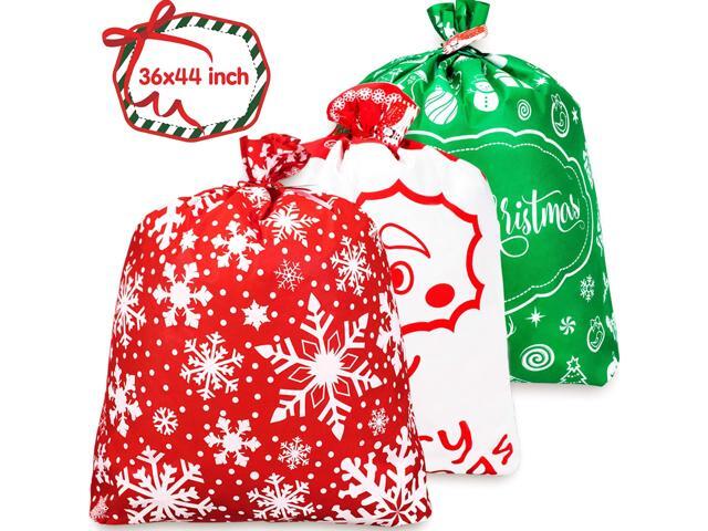 Whaline 3 PCS Christmas Giant Gift Bags 36' x 44' Xmas Non-Woven Present Extra Large Wrapping Santa Claus Christmas Sacks Oversized Toy Storage Bag