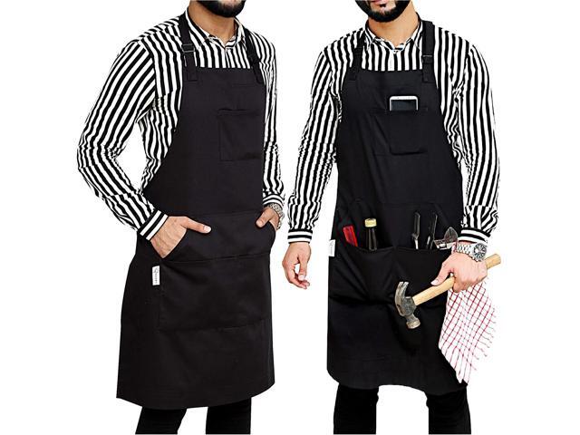 Ruvanti Professional Grade Extra Durable Black Aprons for Men/Women Size M to XXL(Large 34'x28') Cotton Enrich Adjustable Neck Strap Tool