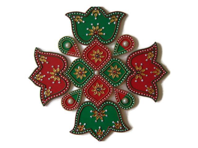 Ethnic Avenue Rangoli Indian Decor for Wall Decoration Floor Decoration & Table Decoration - 9 Piece Handmade Wooden Art