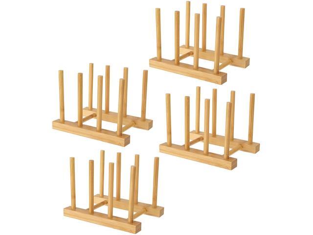 Lawei Set of 4 Bamboo Dish Rack - 3 Slots Cutting Board Racks Plate Rack Stand Pot Lid Holder for Bowl Cup Cutting Board and more