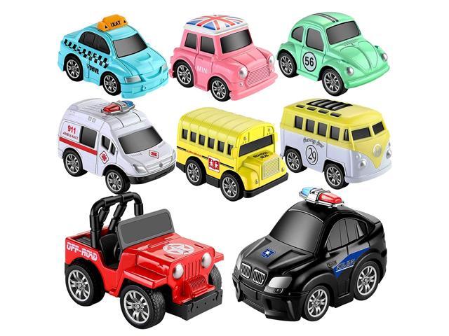 Geyiie Toys Pull Back Vehicles Car Toy Play Set 8 Packs Friction Powered Die-cast Cars Trucks Playset for Boys Girls Toddler Kids Indoor Outdoor