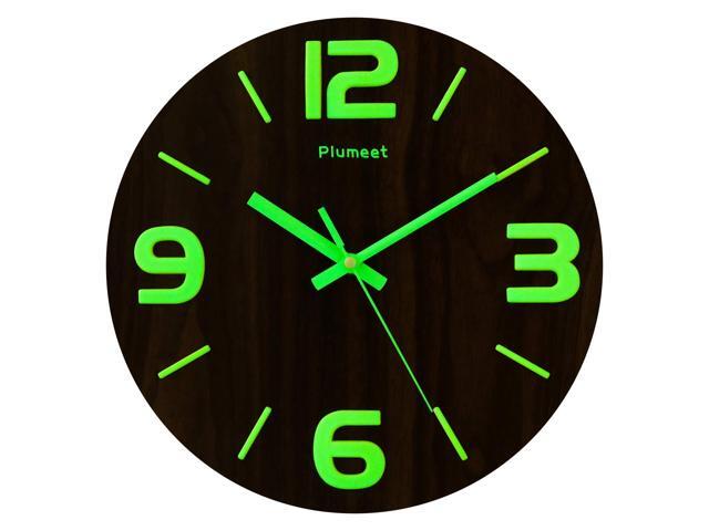 Plumeet Luminous Wall Clocks - 12 Non-Ticking Silent Wooden Clock with Night Light - Large 3D Numbers Decorative Wall Clock for Kitchen Office