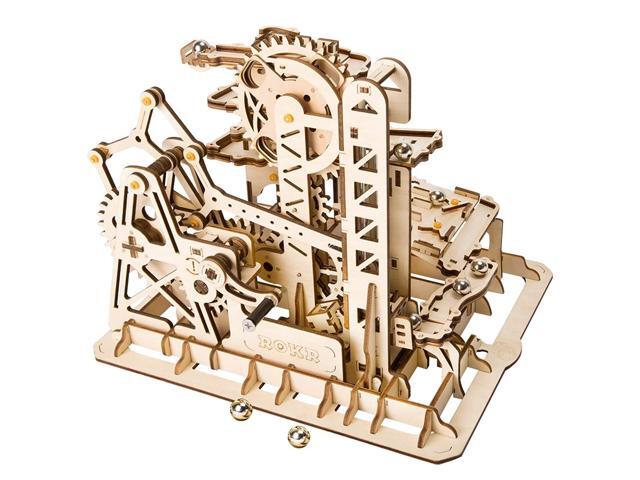 ROBOTIME 3D Wooden Puzzle Brain Teaser Toys Mechanical Gears Kit Unique Craft Kits Tower Coaster with Steel Balls Executive Desk Toys Best Gifts