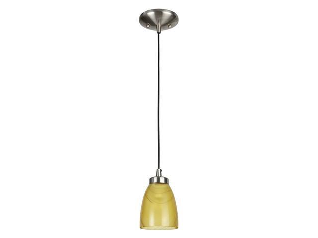 Aspen Creative 61089 1-Light Hanging Mini Pendant Ceiling Light 5 1/4' Wide Transitional Design in Satin Nickel Finish with Art Glass Shade in