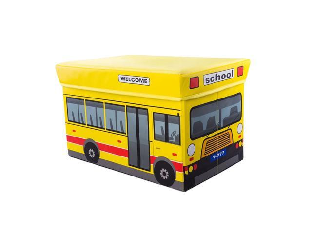 Clever Creations School Bus Collapsible Toy Storage Organizer Toy Box Folding Storage Ottoman for Kids Bedroom Perfect Size Toy Chest for Books