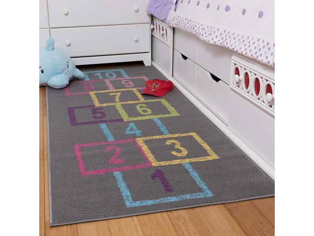 Ottomanson Childrens Garden Collection Educational Hopscotch Design 27' X 60' Grey
