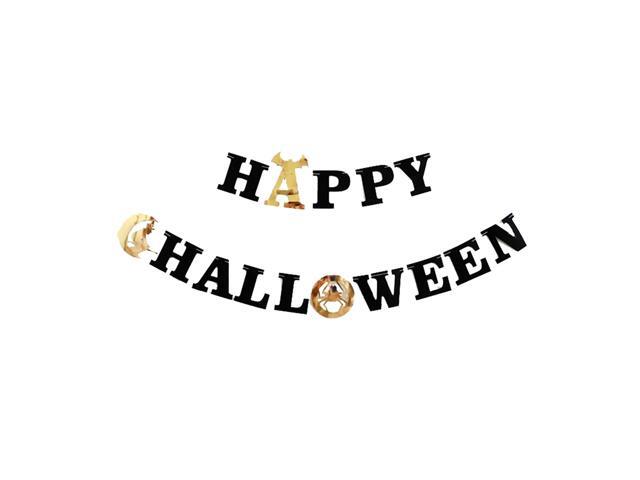 Happy Halloween Witch Spider Bat Banners Felt Cloth Hanging Bunting Bedroom Bar KTV Halloween Party Decorations Black & Golden (Bat Banners)