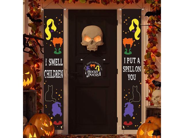 MAIAGO 3 Pcs Halloween Decorations - Hocus Pocus I Smell Children & I Put A Spell On You Halloween Welcome Porch Signs - Halloween Party Supplies