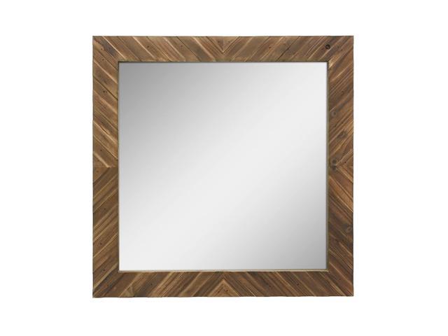 Stonebriar Square Textured Wooden Chevron Hanging Wall Mirror with Attached Mounting Brackets Rustic Decor Accents for the Bathroom Living Room