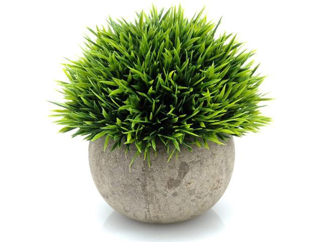 Velener Mini Plastic Fake Green Grass Plants with Pots for Home Decor Indoor