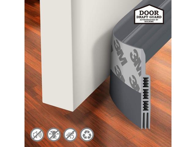 Holikme Door Draft Stopper Under Door Draft Blocker Insulator Door Sweep Weather Stripping Noise Stopper Strong Adhesive 39' Length Grey
