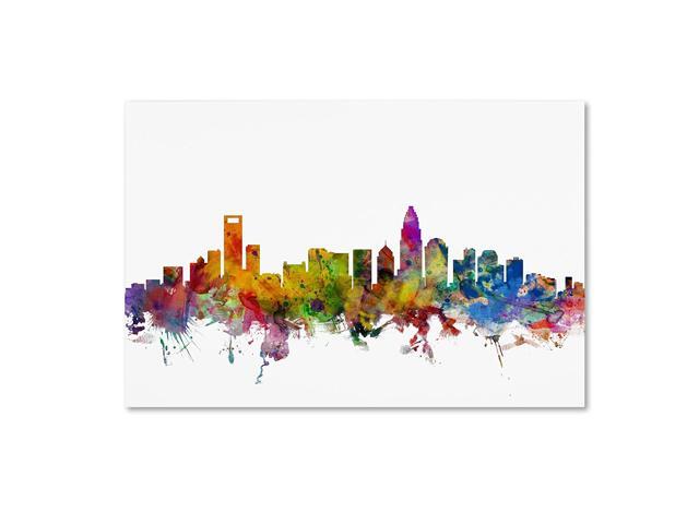 Charlotte North Carolina Skyline by Michael Tompsett 12x19-Inch Canvas Wall Art