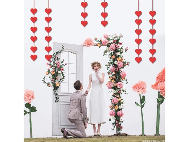 INFUN 84 Pieces Pre-Assembled Red Hearts Garland 12 Strings NO-DIY Valentines Day Red Heart Hanging String Garland - Valentine