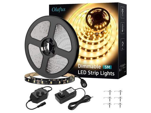 Olafus 164ft LED Strip Lights Warm White Dimmable LED Rope Light Kit 12V Flexible Under Cabinet Lighting Strips 5m 300 LEDs 2835 3000K Bright