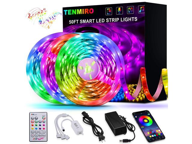 50FT/15M LED Strip Lights Tenmiro Smart Led Lights Strip SMD5050 Music Sync Color Changing RGB Lights APP Bluetooth Control + Remote LED Lights