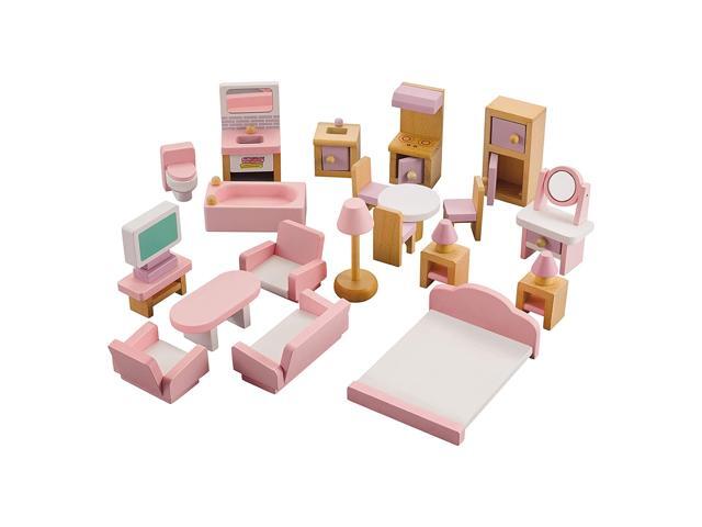NextX Wooden Dollhouse Furniture Set Miniature Wooden Toys for Toddler Bathroom/ Living Room/ Bedroom/ Kitchen Dollhouse Doll Decoration