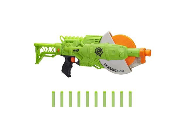 NERF Zombie Strike Ghoulgrinder Blaster - Rotating 10-Dart Wheel 10 Official Zombie Strike Elite Darts - for Kids Teens Adults